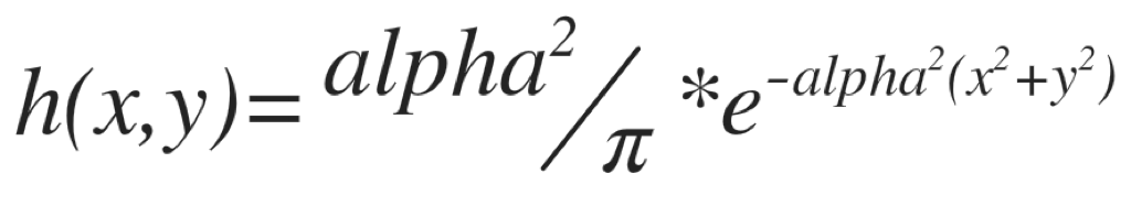 Mathematical formula for calculating the Gaussian filter