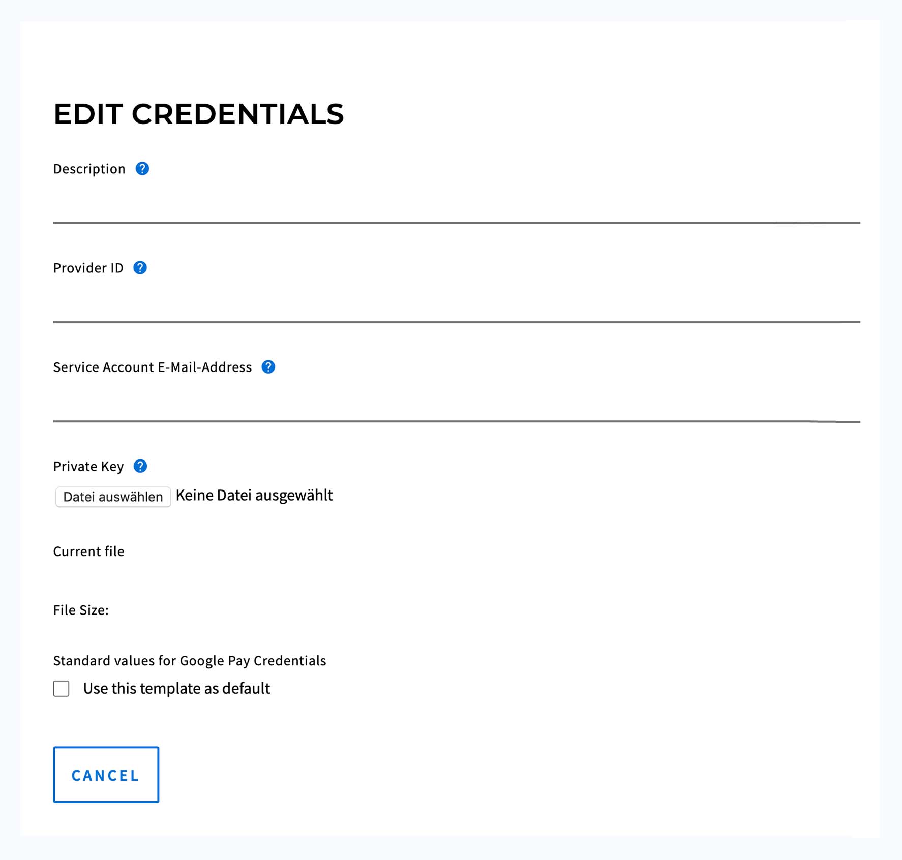 Kortpress web application; for the creation of passes and cards, credentials and a
            P12 key are required