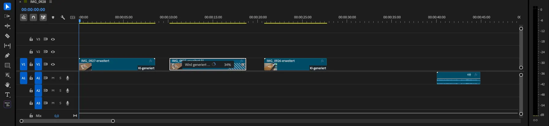 Adobe Premiere Pro timeline with the Generative Extend AI feature