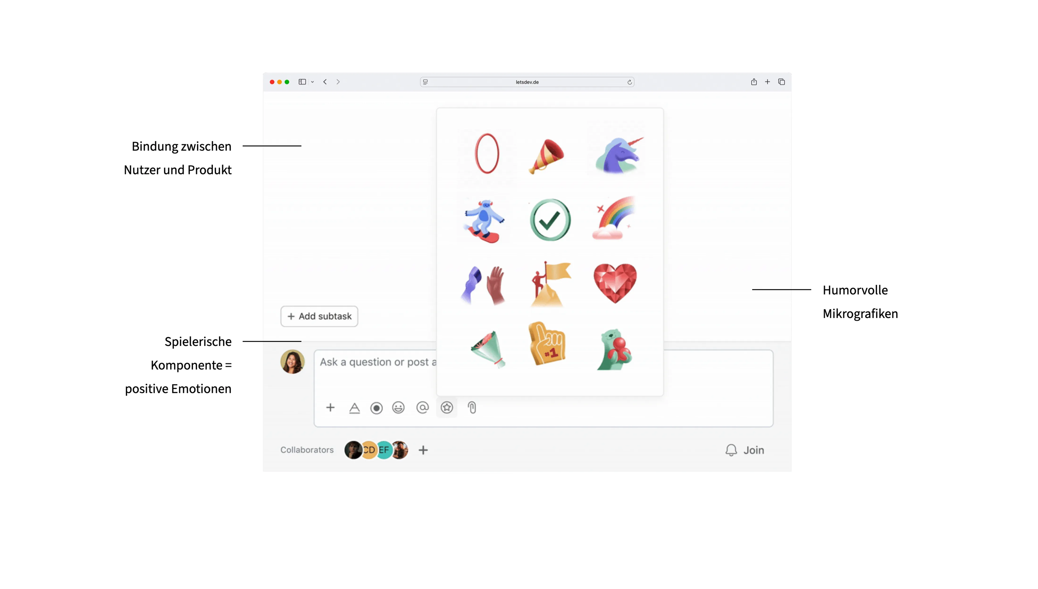Asana Celebration Creatures – playful microinteractions as an example of emotional design