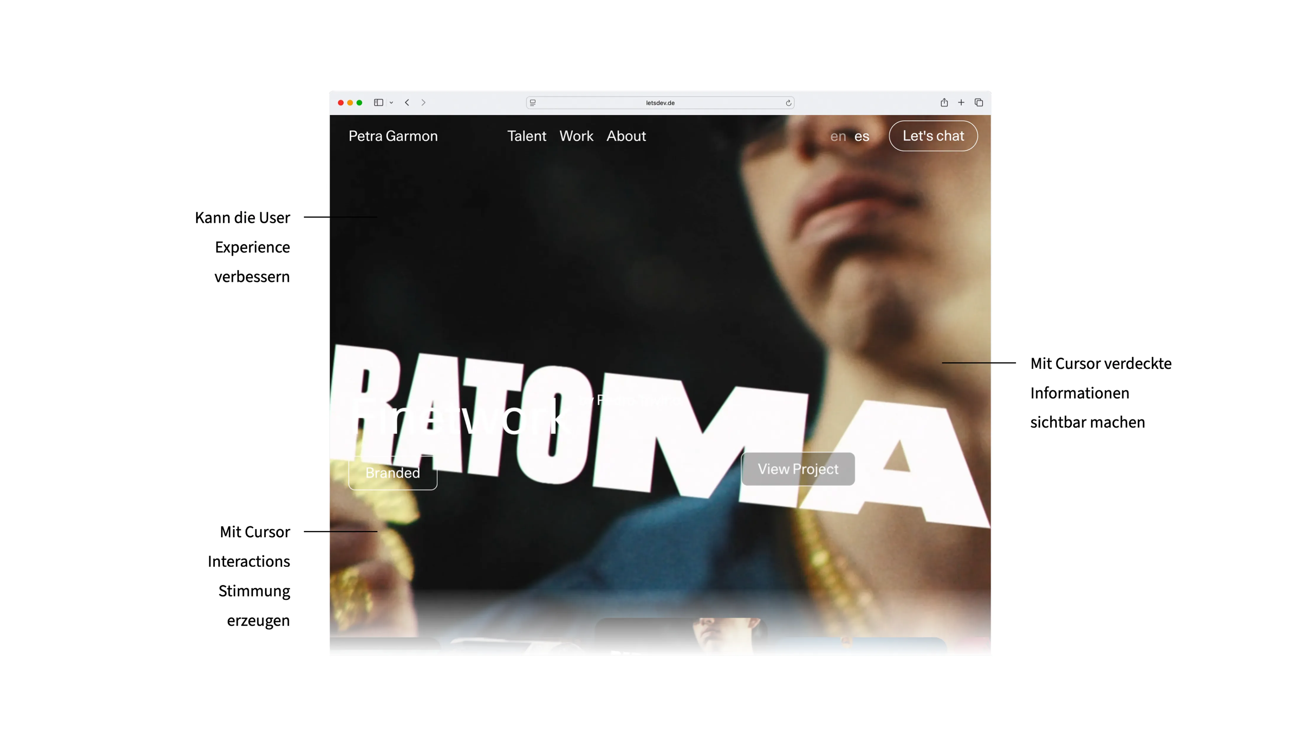 Petra Garmon portfolio website – custom cursor interactions as a UI design trend