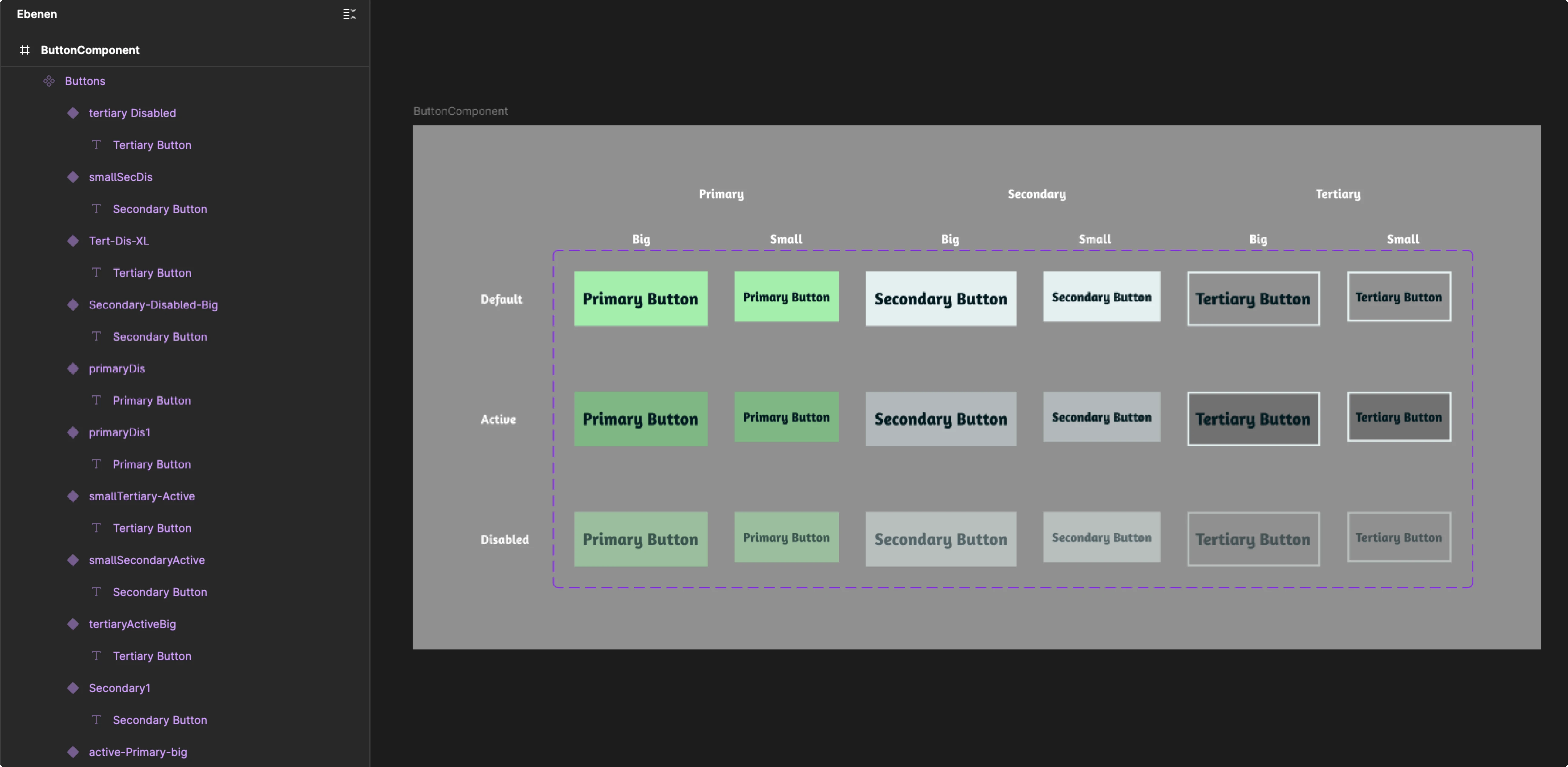 Image of different button variants with inconsistent naming