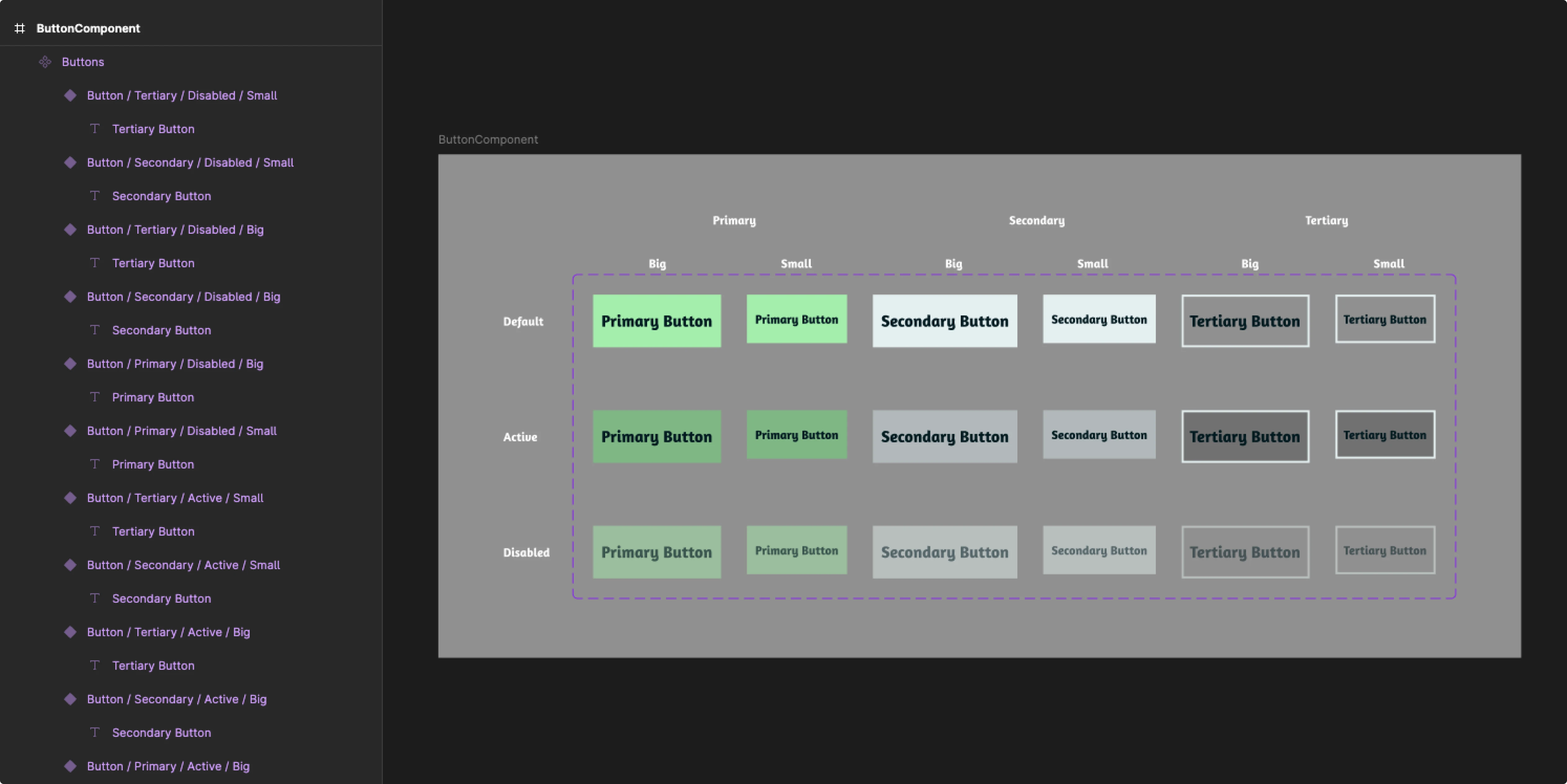 Image of different button variants with standardized naming