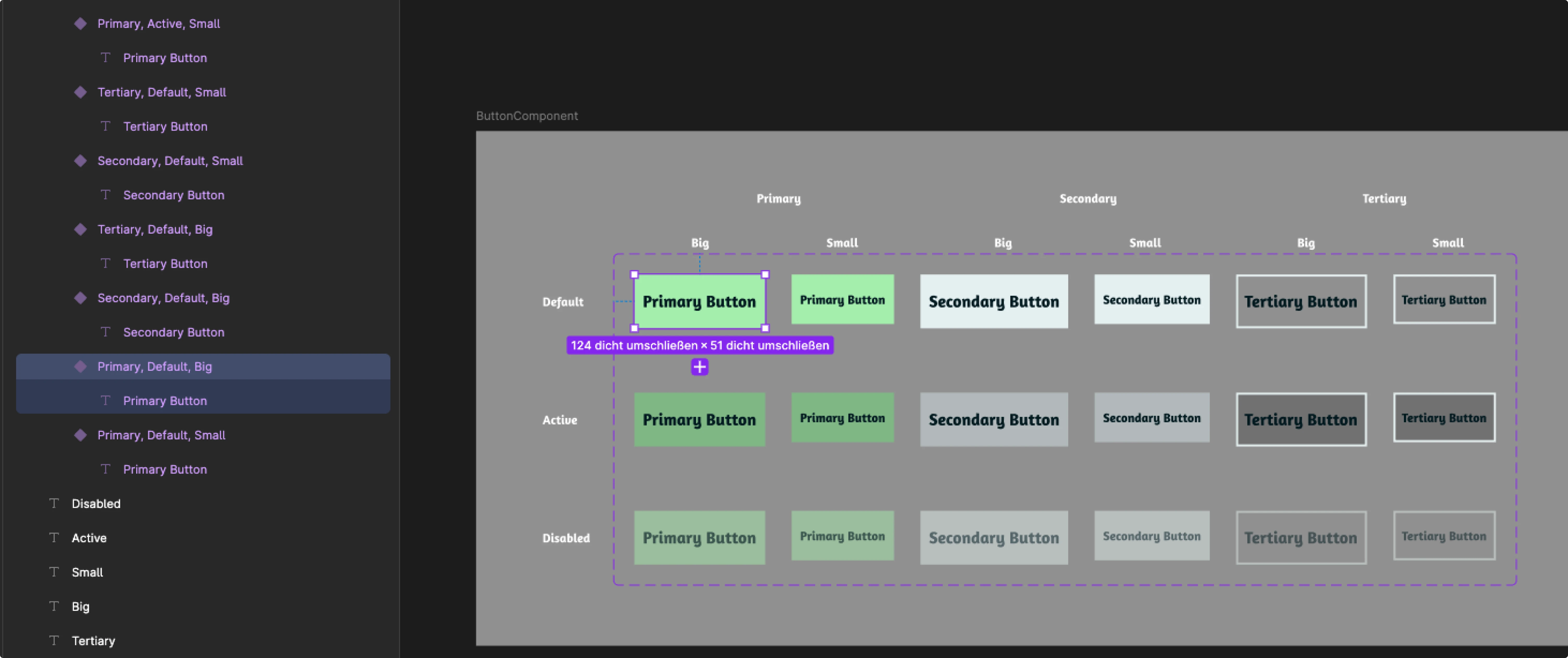 Image of different button variants structured using properties