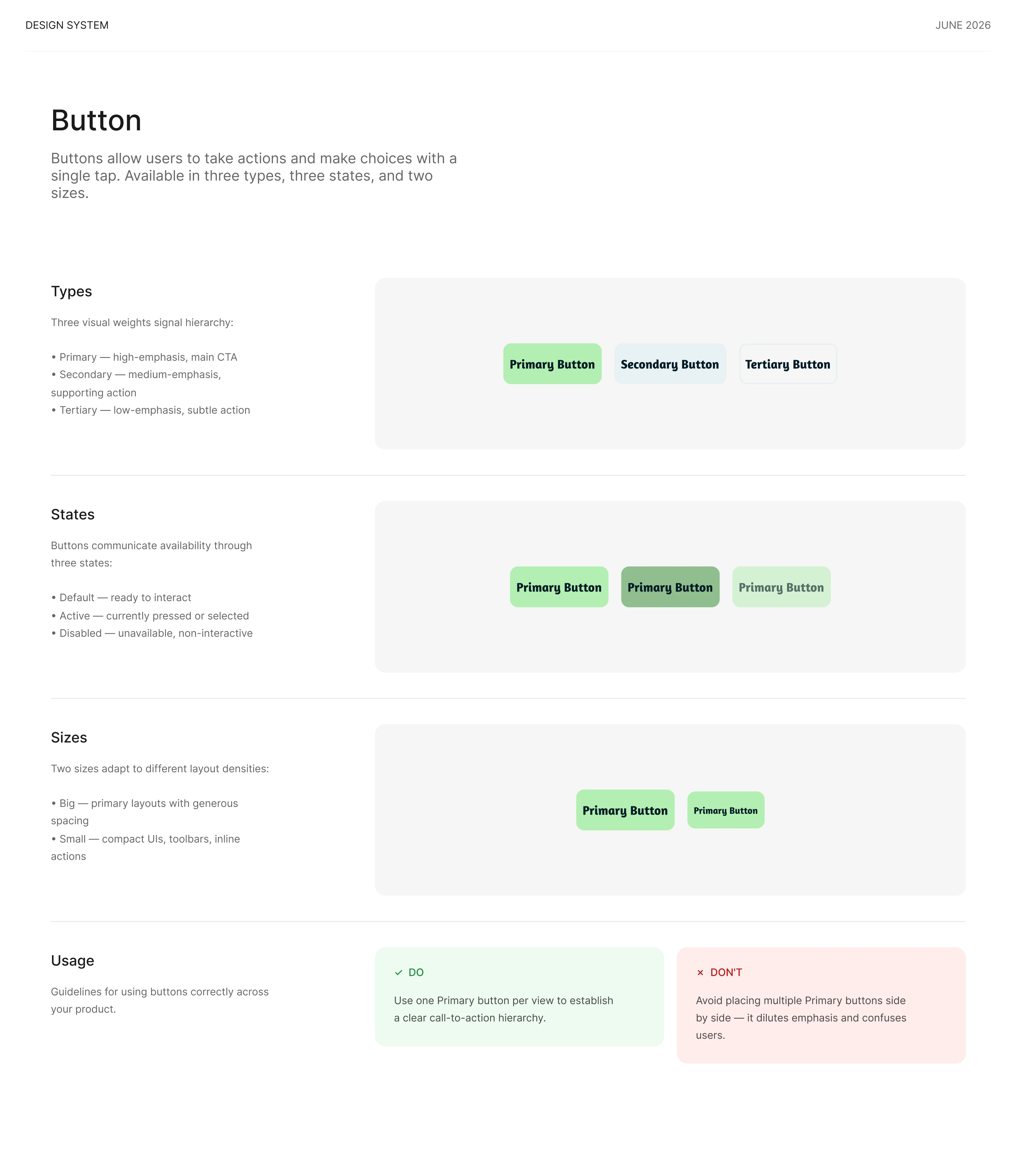 Documentation of the button component system