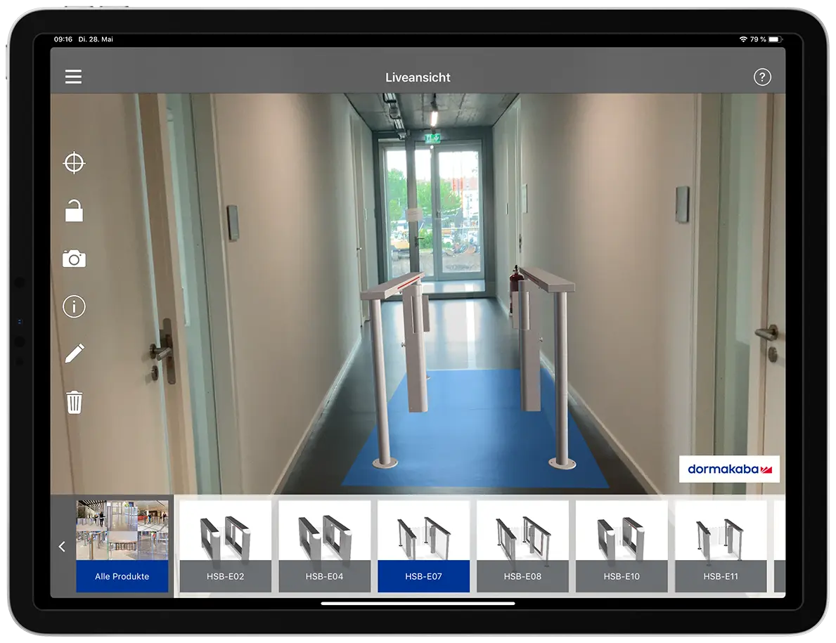 Dormakaba AR Entrance App Produkt in der Augmented Reality Live-Ansicht