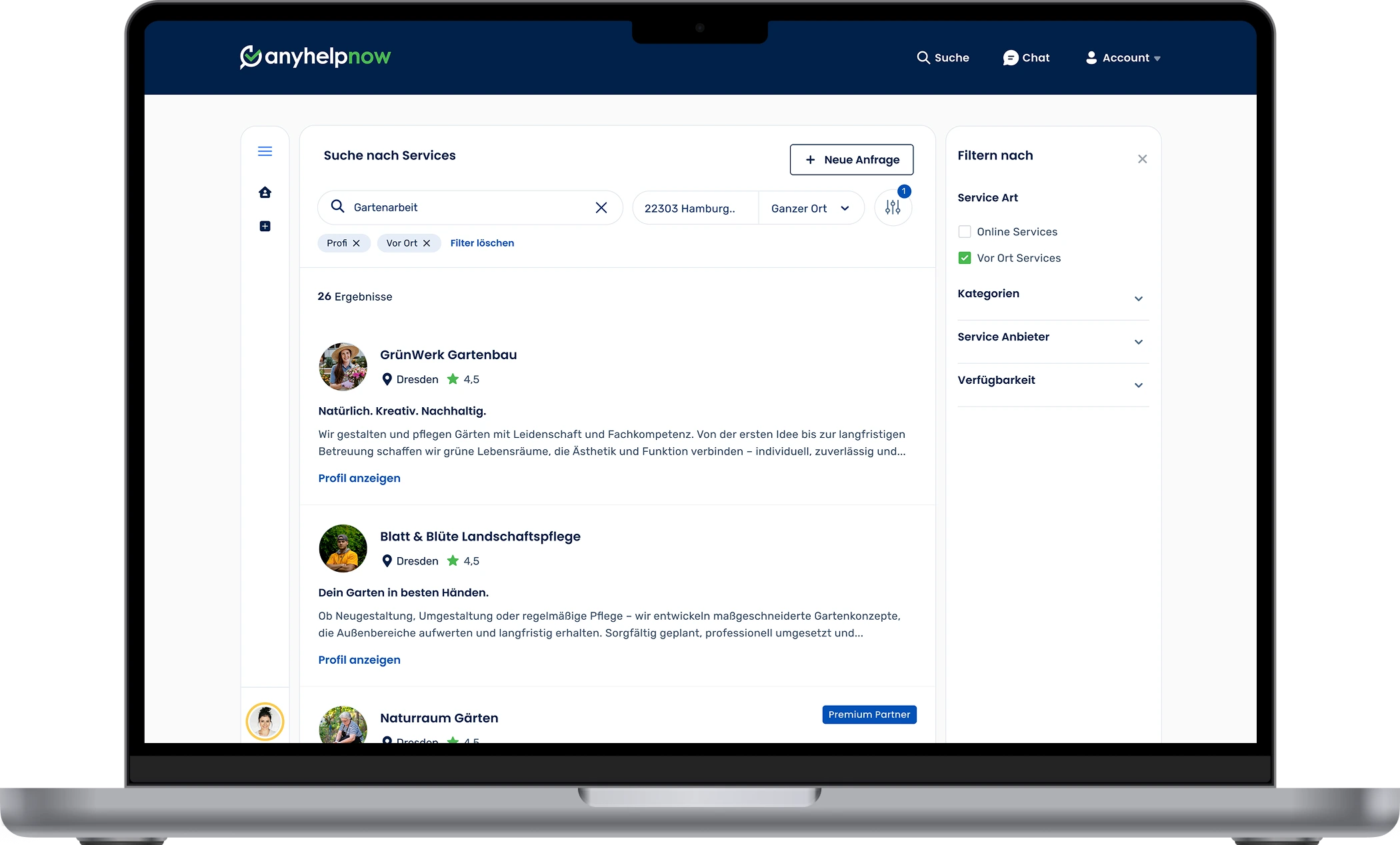 Intelligente Suche und Filterfunktionen im digitalen Dienstleistungsmarktplatz