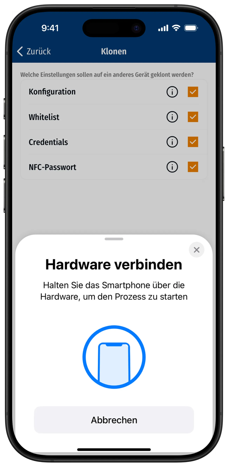 Example of cloning and transferring configurations in the app