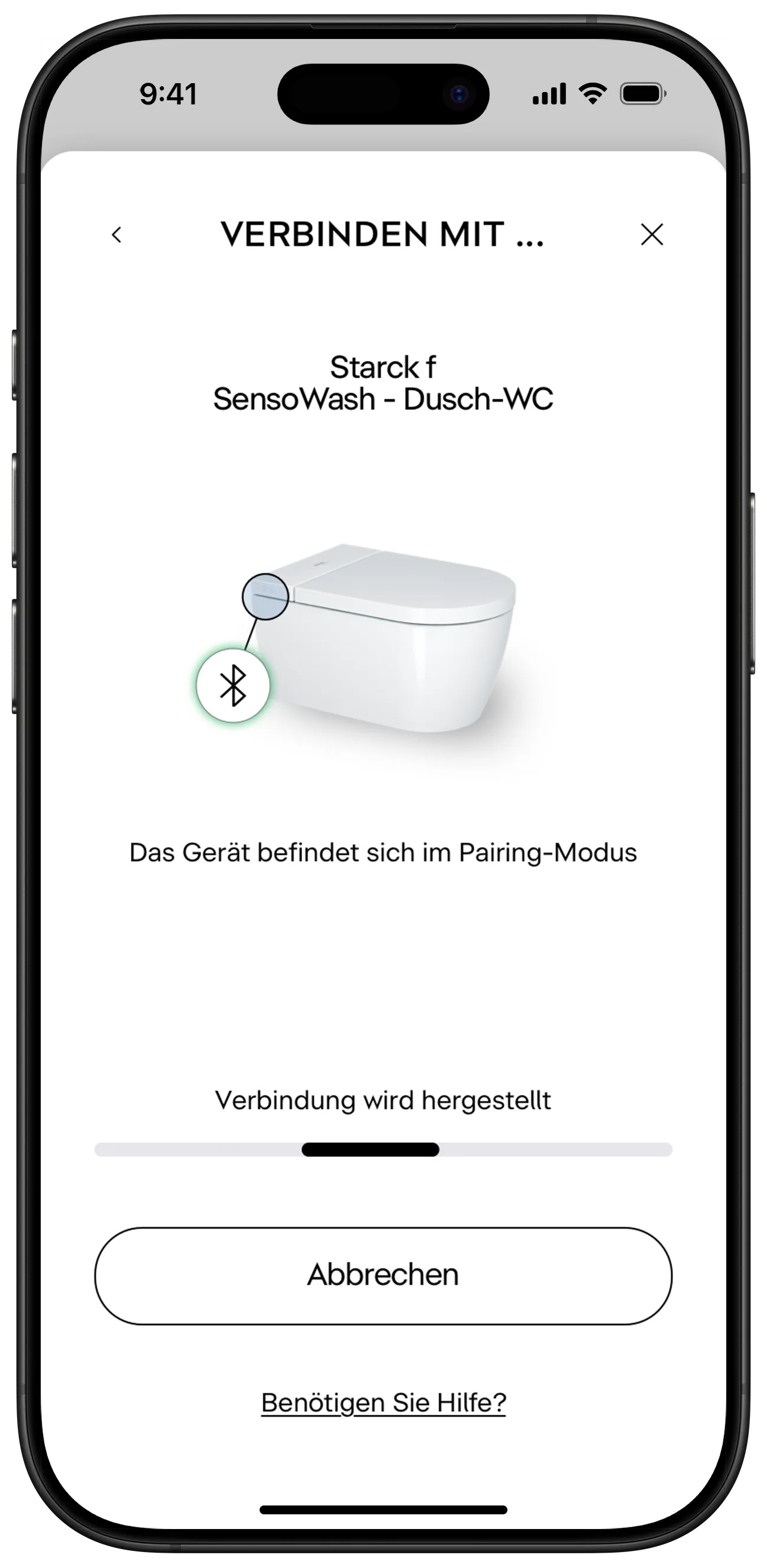 Verbindung der SensoWash-App mit dem Dusch-WC und der Betätigungsplatte