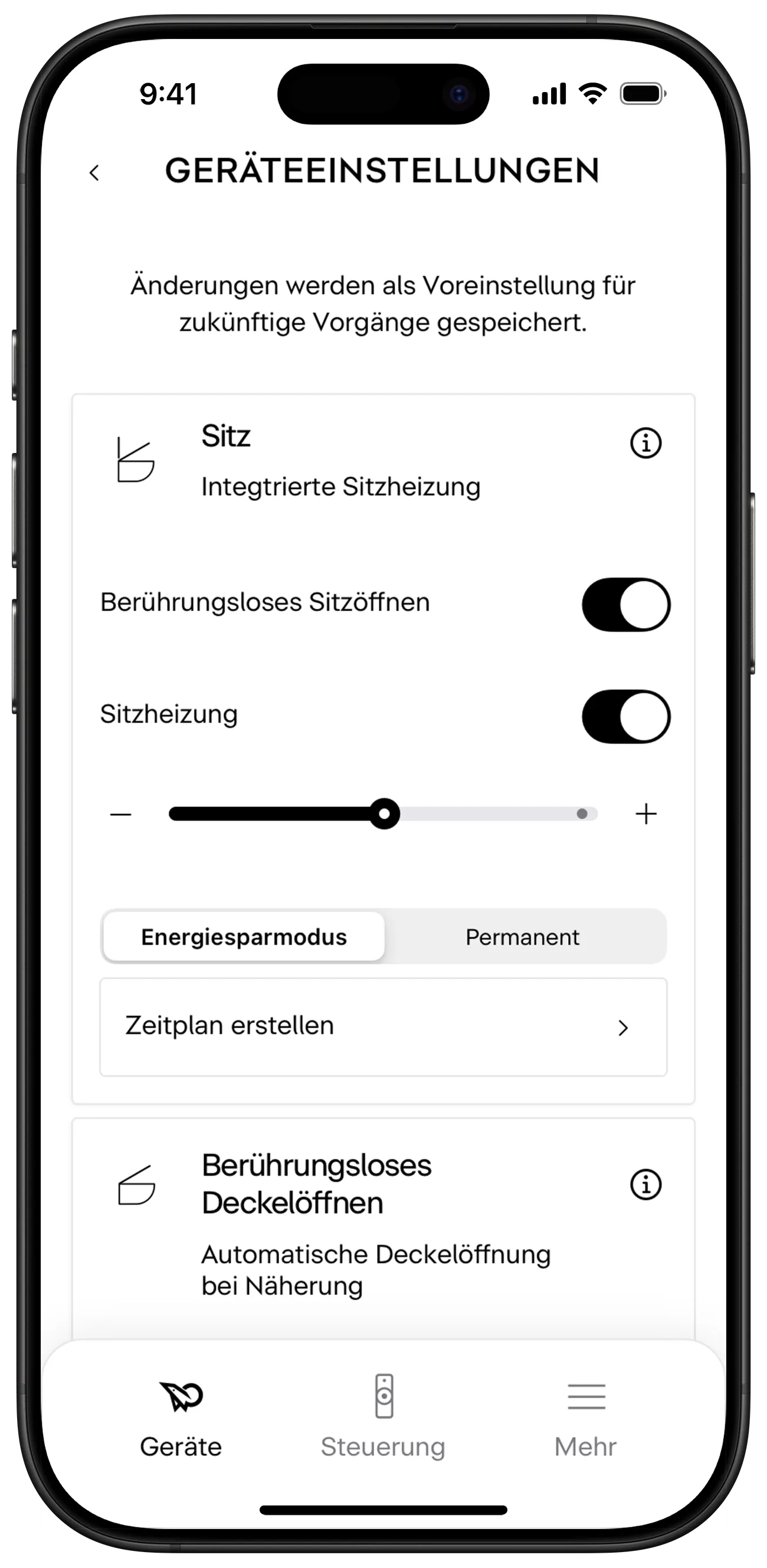 Geräteeinstellungen individuell in der SensoWash-App anpassen