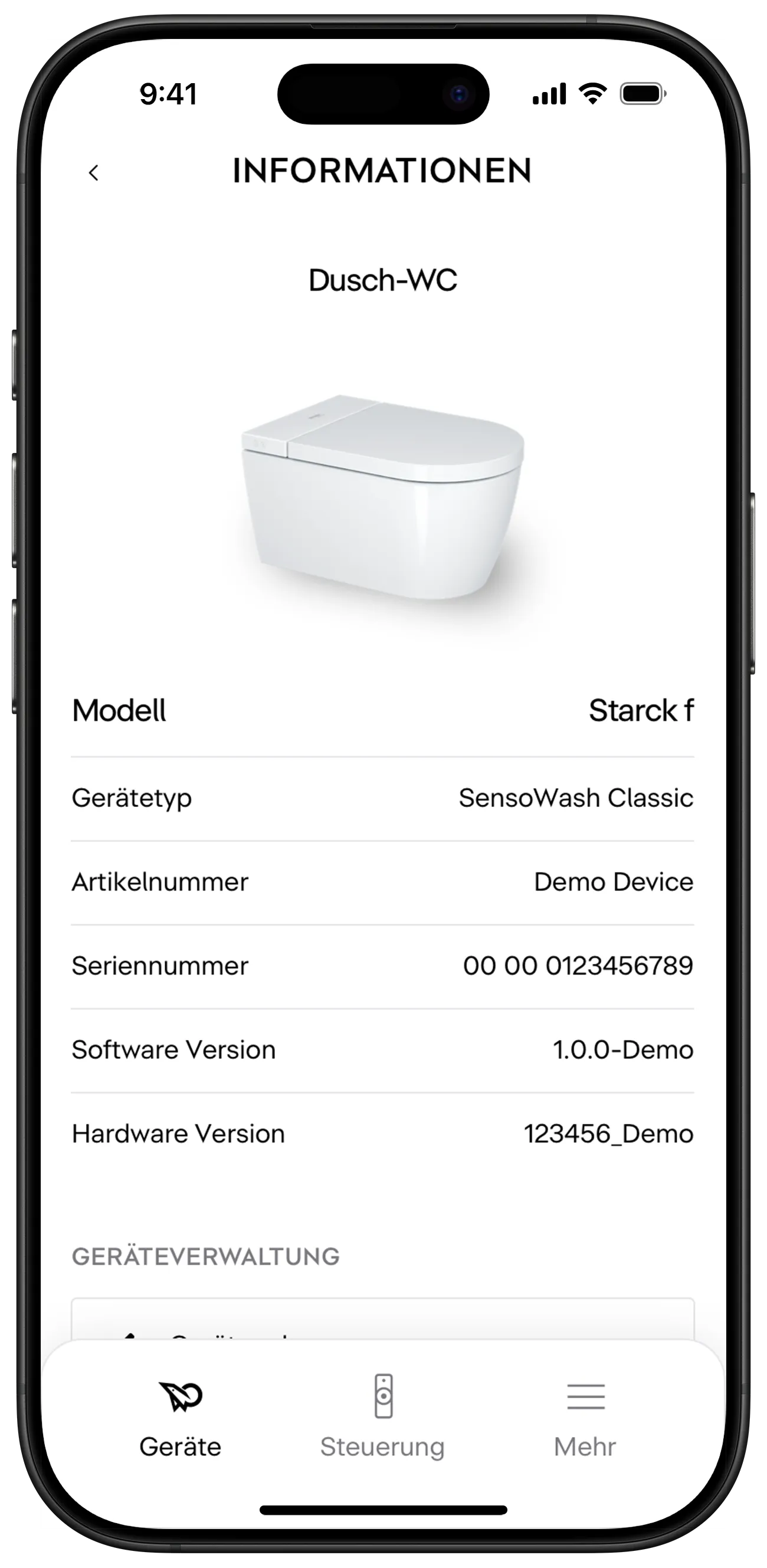 Geräteverwaltung über die SensoWash-App